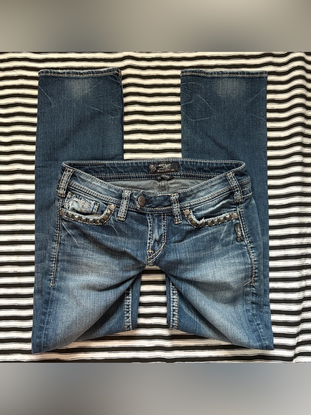 Y2K low rise silver brand bootcut jeans